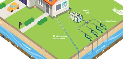 graphic of septic system flowing underground