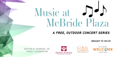 Event banner for "Music at McBride Plaza"