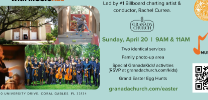 Poster with choir, instruments, and event details