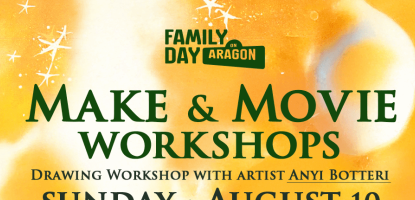 Orange and white flyer with event details and graphics of a jester