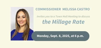 Castro profile next to text for town hall meeting info