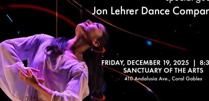 Woman dancing in black background with event titles