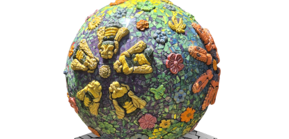 Planting Pollinators sculpture on platform