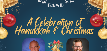 Festive holiday concert flyer for the Greater Miami Symphonic Band’s “A Celebration of Hanukkah & Christmas,” Dec. 14 at 6 p.m. at Maurice Gusman Concert Hall, Coral Gables.