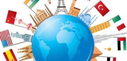 Taste of Carver invitation with graphic of many flags surrounding Earth