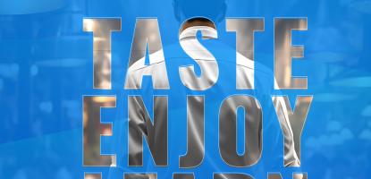 Blue background with text of event info