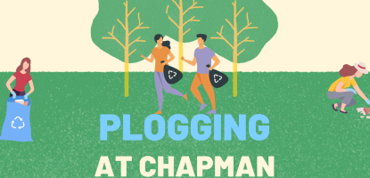 Graphic of people cleaning up on grass with title: plogging at chapman