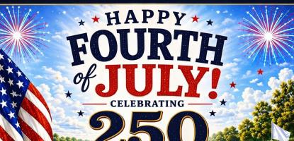 Graphic of American Flag and Fireworks next to event information