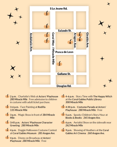 Map of locations participating in Trick-or-Treat on the Mile
