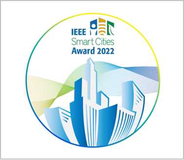 award logo skyscrapers morphed in a fish eye lens