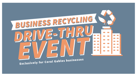 Text with outline of recycling symbol above a building