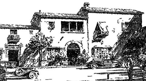 Black and white drawing of Granada Shops