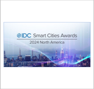 City skyline with a purple and blue reflection 