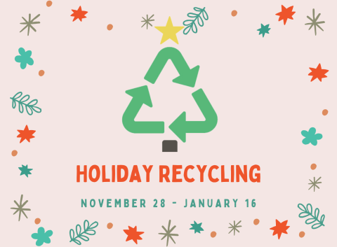 Recycling symbol with star on top with other snowflakes and festive drawings