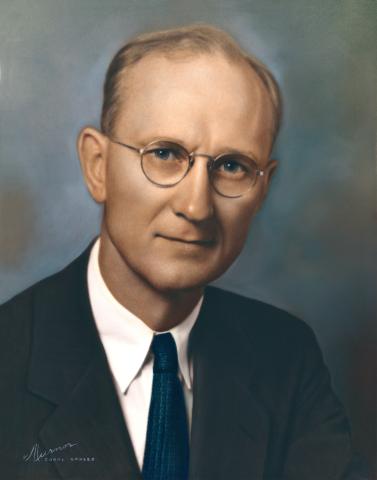 Painted Portrait of Roscoe E. Brunstetter in a suit and glasses