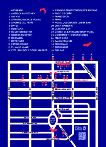 Blue map with numbered locations
