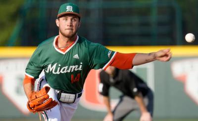 University of Miami pitcher throws a baseball