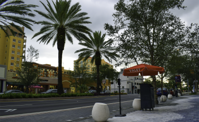 Valet stand on Miracle Mile on cloudy day