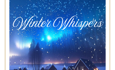 Snowy and starry sky above remote cabins