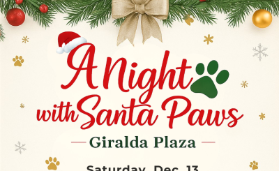 Holiday poster with Santa Paws details