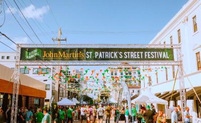 Street parade blue sky with buildings on the side