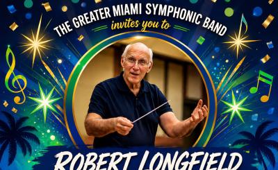 Robert Longfield with stars and music notes around with event information below