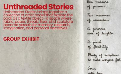 Unthreaded Stories description in a graphic of a booklet 