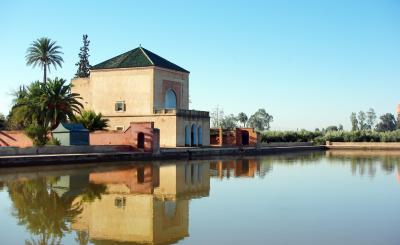 Moroccan architecture water villa with blue sky