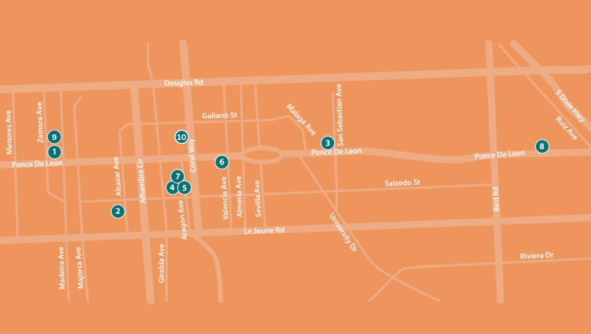 Horizontal map of Coral Gables art galleries