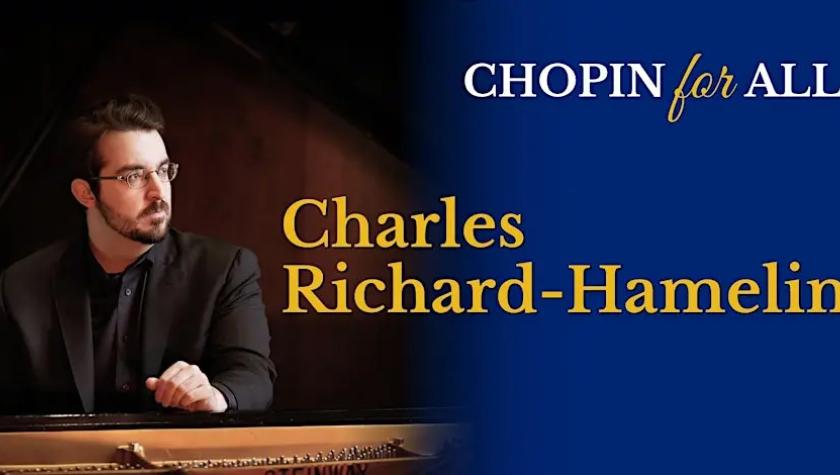 Charles Richard-Hamelin in a suit looking to the side with a blue background