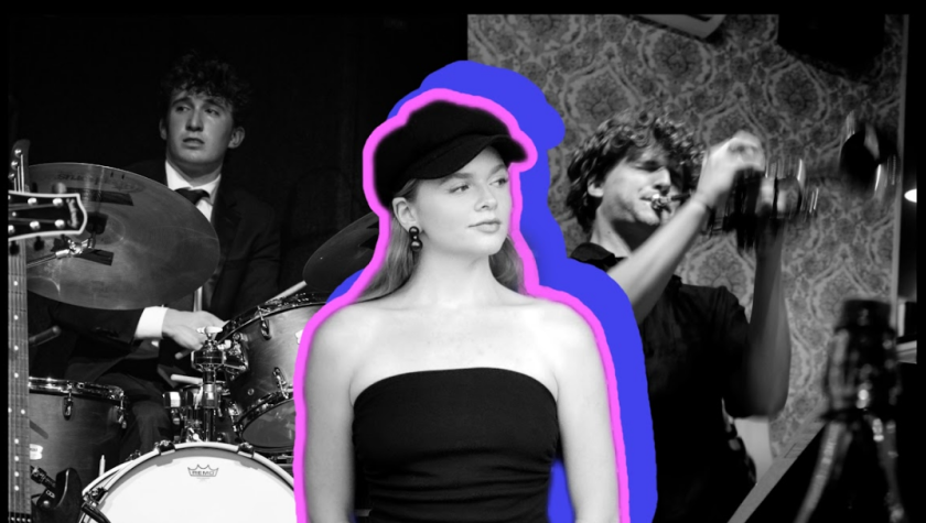 Charlotte Vaughn glowing and in the background the quintet playing